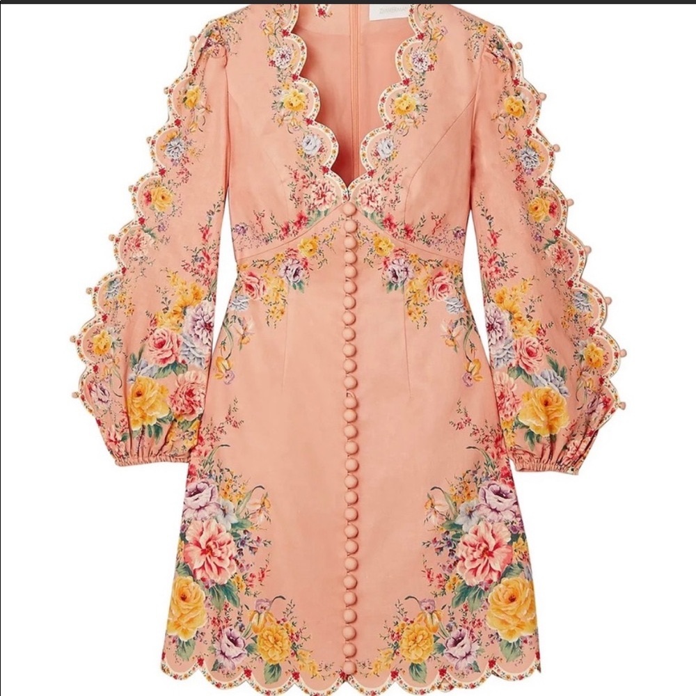 Zimmermann Peach Floral Mini Dress NWT